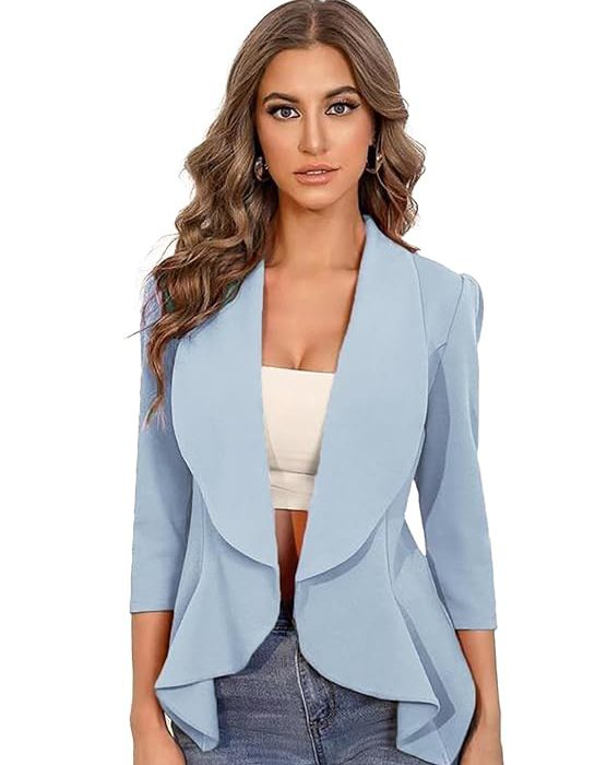 Women's Lightweight Open Front Blazer – Draped Waterfall Longline Blazer Style