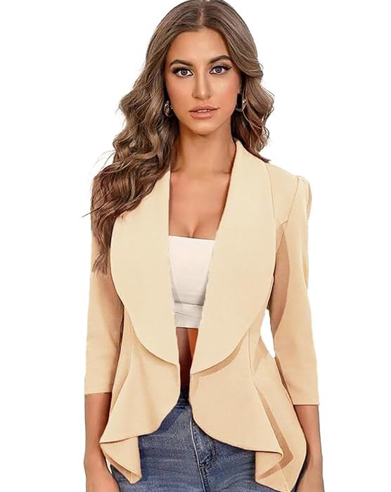 Women's Lightweight Open Front Blazer – Draped Waterfall Longline Blazer Style