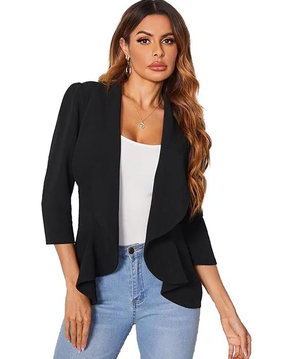 Women's Lightweight Open Front Blazer – Draped Waterfall Longline Blazer Style