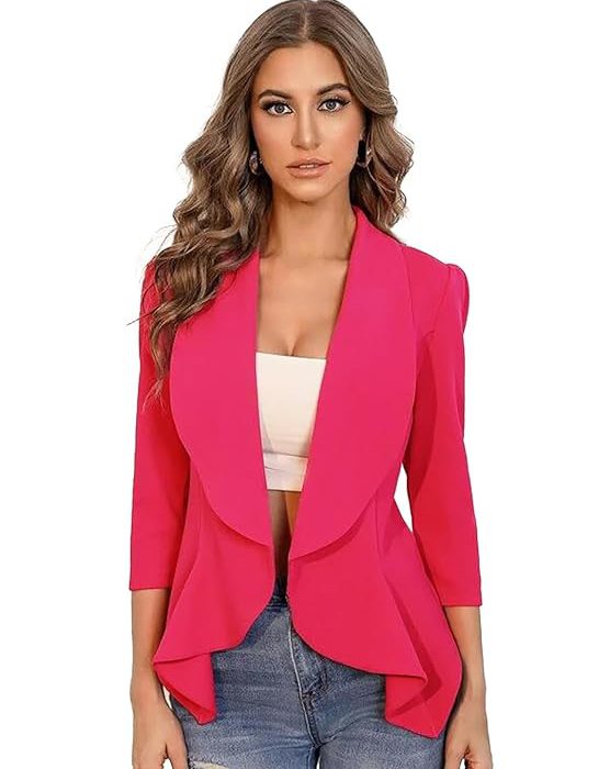 Women's Lightweight Open Front Blazer – Draped Waterfall Longline Blazer Style
