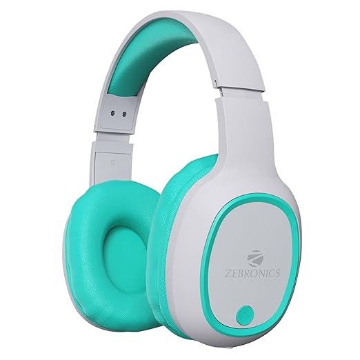 ZEBRONICS THUNDER Bluetooth 5.3 Wireless Headphones with 60H Backup, Gaming Mode, Dual Pairing, ENC, AUX, Micro SD, Voice assistant, Comfortable Earcups, Call Function(Sea Green)