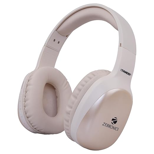 ZEBRONICS THUNDER Bluetooth 5.3 Wireless Headphones with 60H Backup, Gaming Mode, Dual Pairing, ENC, AUX, Micro SD, Voice assistant, Comfortable Earcups, Call Function(Beige)