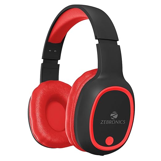 ZEBRONICS THUNDER Bluetooth 5.3 Wireless Headphones with 60H Backup, Gaming Mode, Dual Pairing, ENC, AUX, Micro SD, Voice assistant, Comfortable Earcups, Call Function(Red)