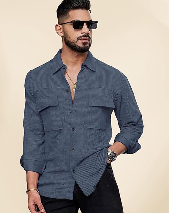 Regular Fit Fancy Double Pocket Casual Shirt for Men Full Sleeves - Cargo