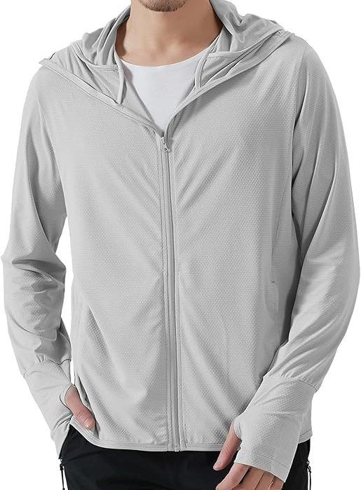 Men Full Zip Hoodie Jacket Long Sleeve Sunscreen jacket for men UV Protection UPF 50+ Lightweight Summer jacket for men sun protection For bike gym trekking