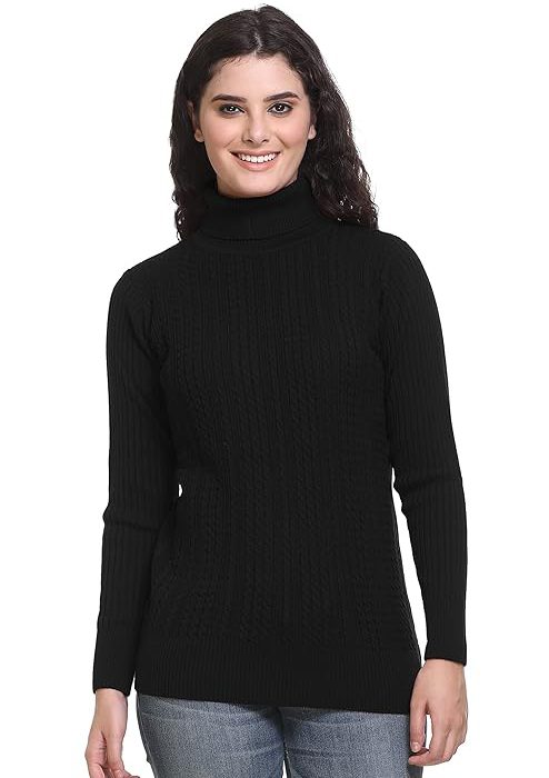 GODFREY Women's High Neck Knitted Woolen Sweater