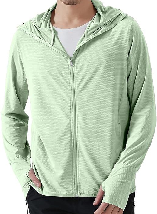 Men Full Zip Hoodie Jacket Long Sleeve Sunscreen jacket for men UV Protection UPF 50+ Lightweight Summer jacket for men sun protection For bike gym trekking