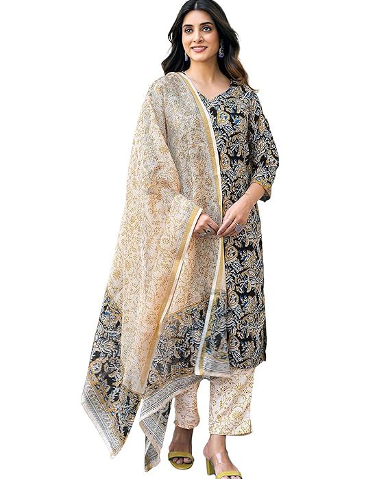 Women's Rayon Blend Floral Printed Straight Kurta Pant with Dupatta Set
