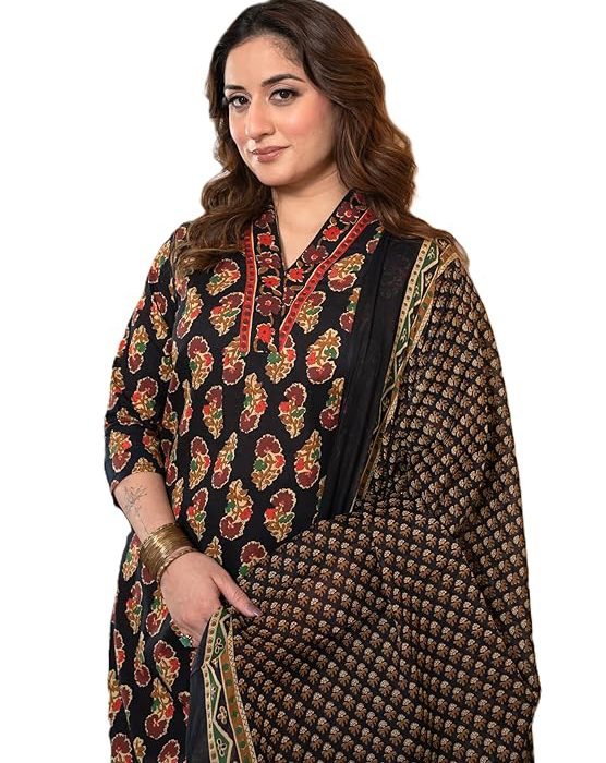 Women's Pure Cotton Printed with Handwork Kurta with Pants and Dupatta Set | Ethnic Set | Suit Set | Kurta Set | Wedding Suit Set