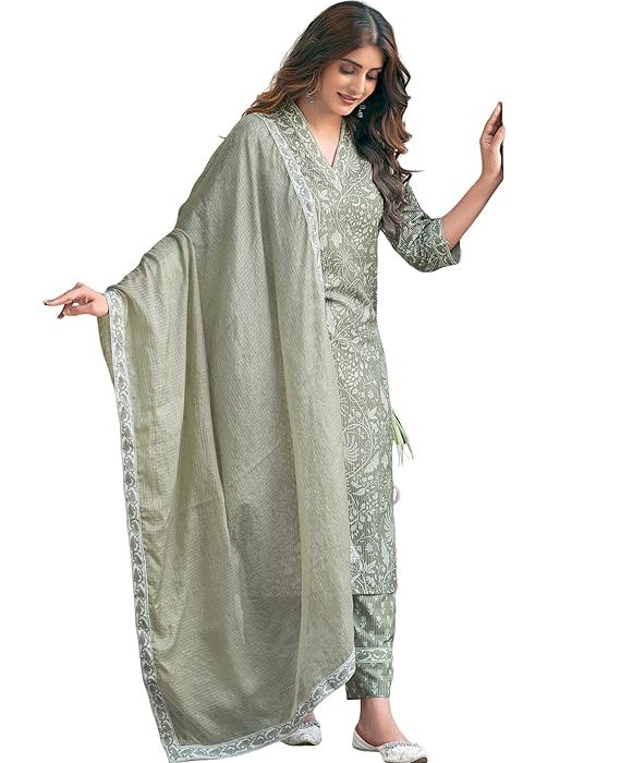 Women's Rayon Blend Floral Printed Straight Kurta Pant with Dupatta Set