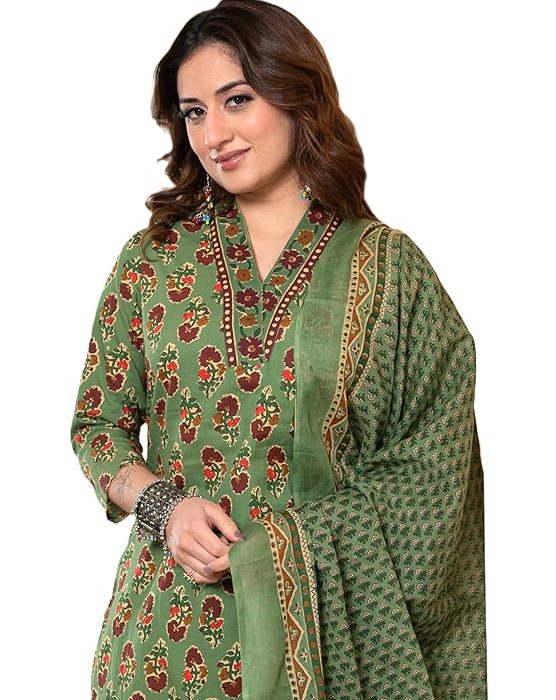 Women's Pure Cotton Printed with Handwork Kurta with Pants and Dupatta Set | Ethnic Set | Suit Set | Kurta Set | Wedding Suit Set