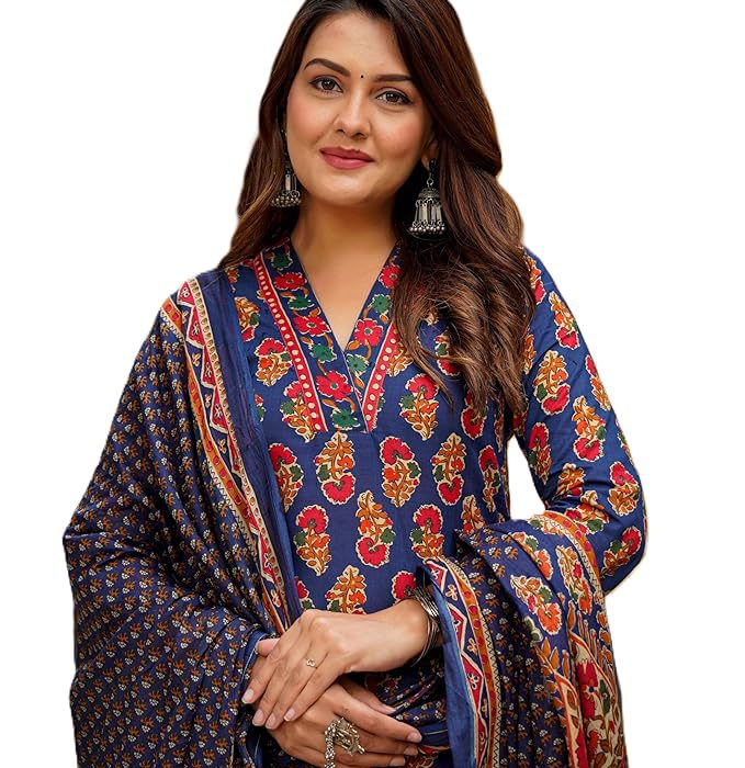 Women's Pure Cotton Printed with Handwork Kurta with Pants and Dupatta Set | Ethnic Set | Suit Set | Kurta Set | Wedding Suit Set