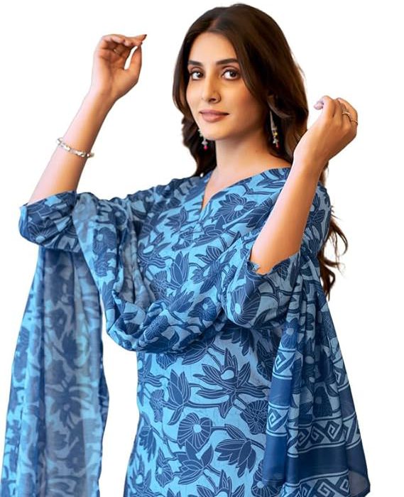 Women's Rayon Blend Floral Printed Straight Kurta Pant with Dupatta Set