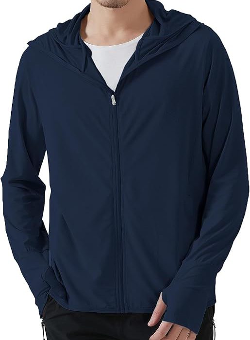Men Full Zip Hoodie Jacket Long Sleeve Sunscreen jacket for men UV Protection UPF 50+ Lightweight Summer jacket for men sun protection For bike gym trekking