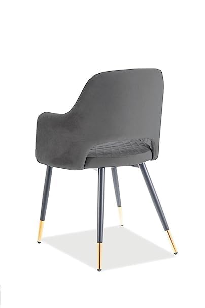 BAWARI Velvet Dining Chair | Barfi Design Accent Chair for Home Office Restaurent Cafe | Upholstered Cushion Chair with Dual Tone Legs | 1pc (Dark Grey, Standard)