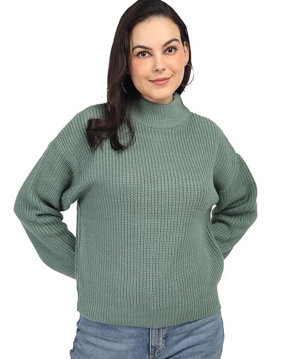 Women's Wool Blend Winter Wear Turtle Neck Drop Shoulder Sweater