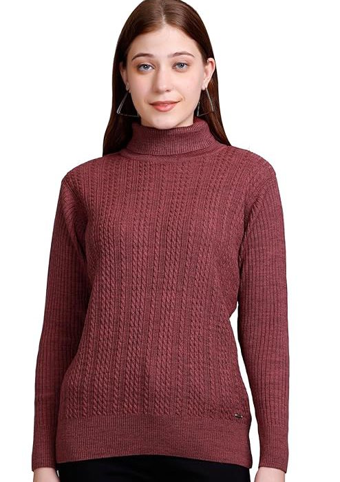 GODFREY Women's High Neck Knitted Woolen Sweater
