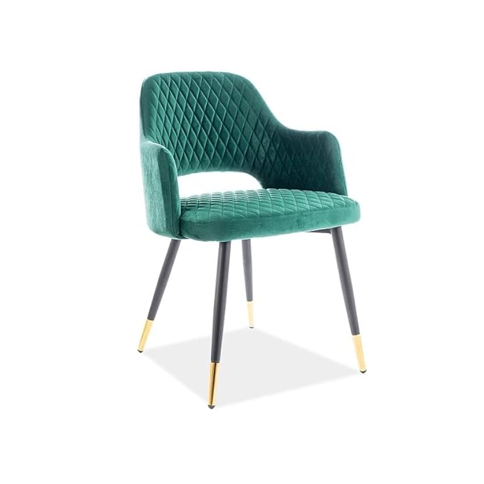 BAWARI Velvet Dining Chair | Barfi Design Accent Chair for Home Office Restaurent Cafe | Upholstered Cushion Chair with Dual Tone Legs | 1pc (Standard, Green)