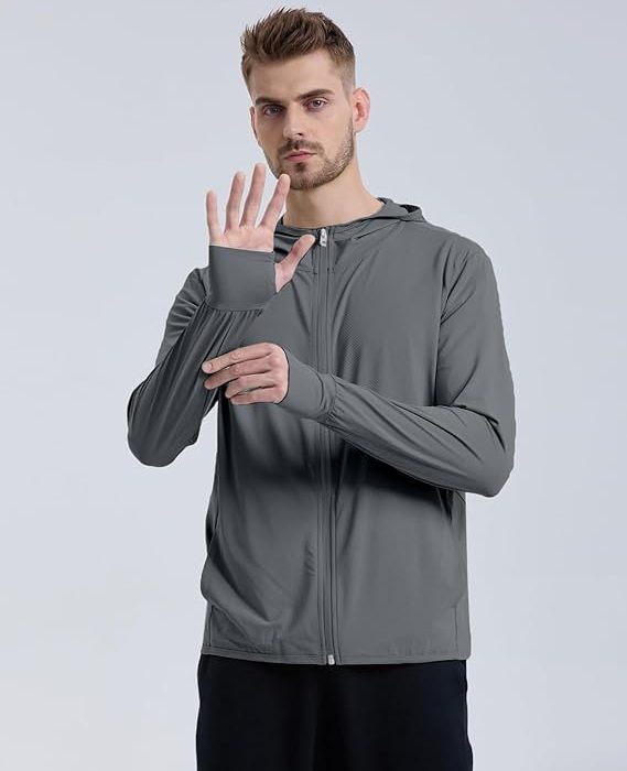 Men Full Zip Hoodie Jacket Long Sleeve Sunscreen jacket for men UV Protection UPF 50+ Lightweight Summer jacket for men sun protection For bike gym trekking