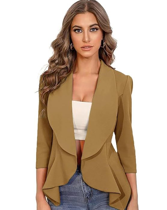 Women's Lightweight Open Front Blazer – Draped Waterfall Longline Blazer Style