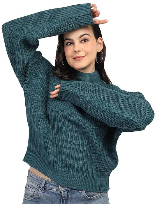 Women's Wool Blend Winter Wear Turtle Neck Drop Shoulder Sweater