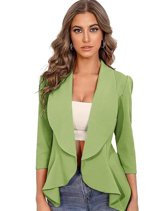 Women's Lightweight Open Front Blazer – Draped Waterfall Longline Blazer Style