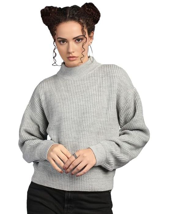 Women's Wool Blend Winter Wear Turtle Neck Drop Shoulder Sweater