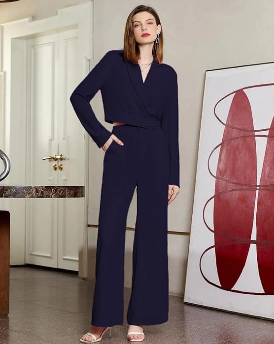 KOTTY Women's Solid Relaxed Fit Full Sleeve Co-ord Blazer and Trouser Set.