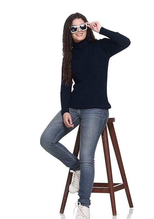 GODFREY Women's High Neck Knitted Woolen Sweater