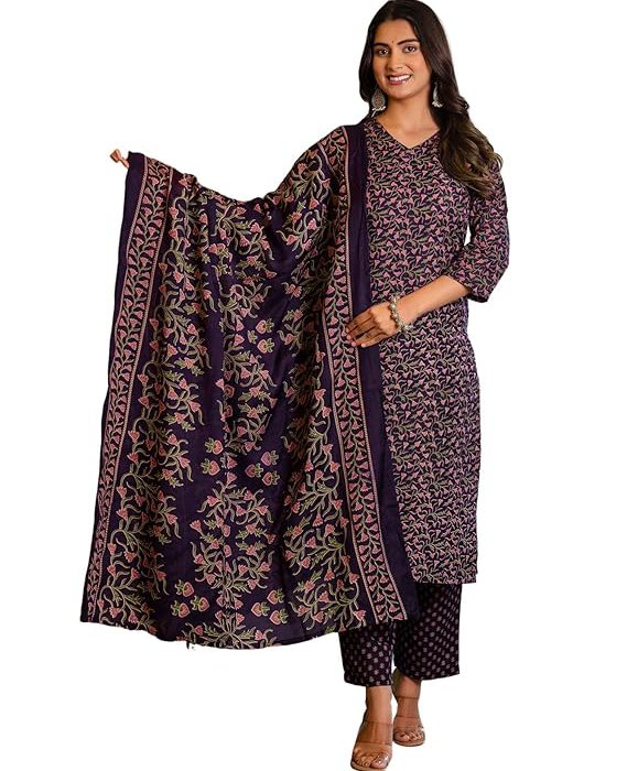 Women's Rayon Blend Floral Printed Straight Kurta Pant with Dupatta Set
