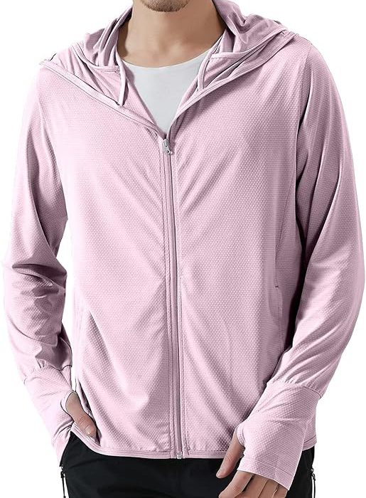 Men Full Zip Hoodie Jacket Long Sleeve Sunscreen jacket for men UV Protection UPF 50+ Lightweight Summer jacket for men sun protection For bike gym trekking