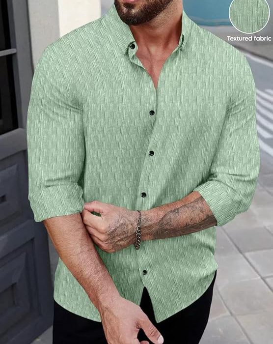 Men's Regular Fit Button Down Dress Shirts Textured Long Sleeve Casual Hawaiian Shirt
