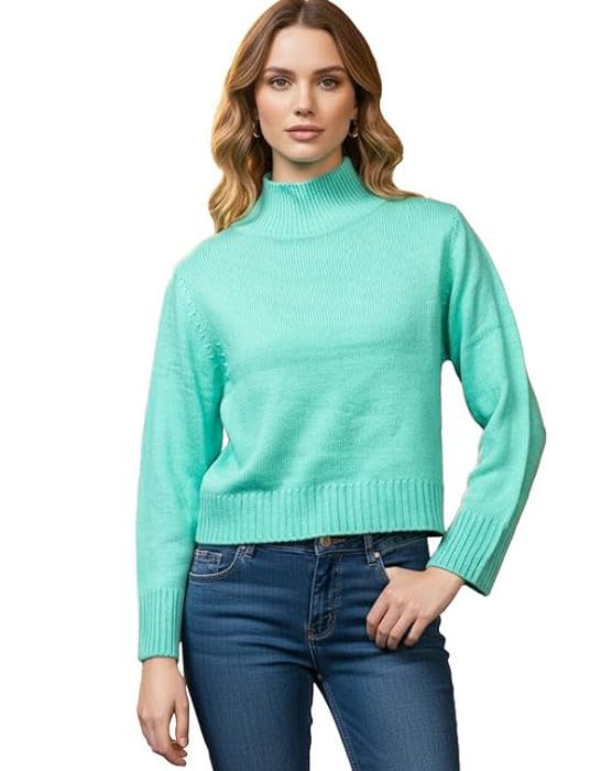 Women's Wool Blend Winter Wear Turtle Neck Drop Shoulder Sweater