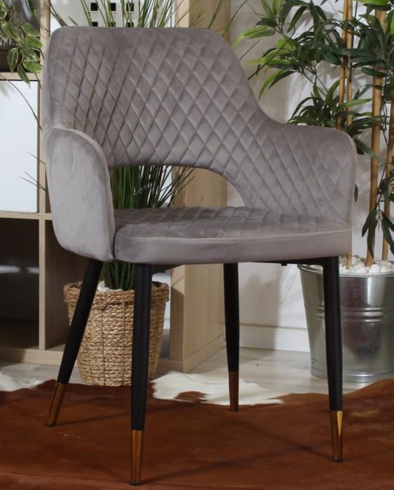 BAWARI Velvet Dining Chair | Barfi Design Accent Chair for Home Office Restaurent Cafe | Upholstered Cushion Chair with Dual Tone Legs | 1pc (Standard, Grey)