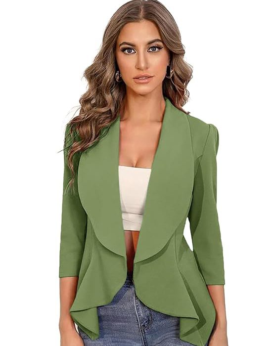Women's Lightweight Open Front Blazer – Draped Waterfall Longline Blazer Style