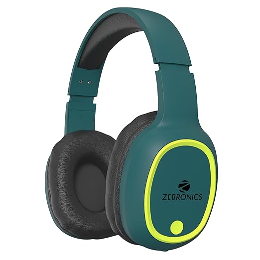ZEBRONICS THUNDER Bluetooth 5.3 Wireless Headphones with 60H Backup, Gaming Mode, Dual Pairing, ENC, AUX, Micro SD, Voice assistant, Comfortable Earcups, Call Function(Teal Green)