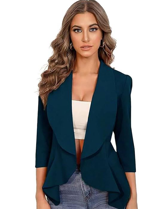 Women's Lightweight Open Front Blazer – Draped Waterfall Longline Blazer Style