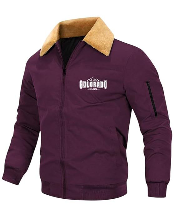Men’s Colorado Fleece-Lined Bomber Jacket || Winter Warm Stylish Casual Coat with Soft Collar & Zipper Closure